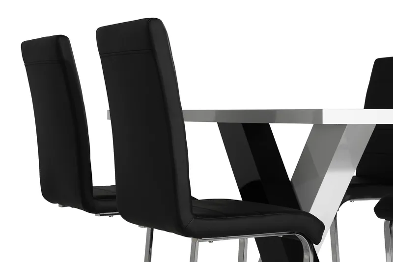 Cesi Spisebordssæt 140 cm med 4 Cibus Stole - Hvid/Sort/Sort PU/Krom - Møbler - Borde - Spisebordssæt