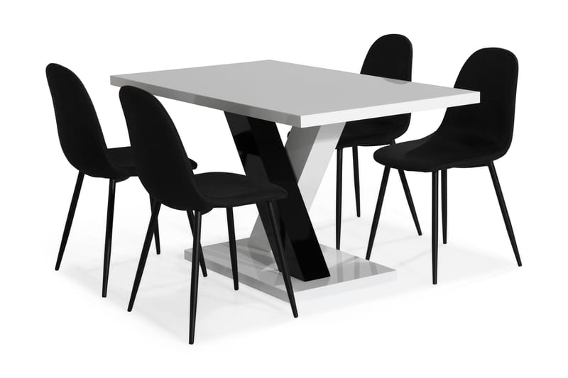 Cesi Spisebordssæt 140 cm med 4 Nibe Stole - Hvid/Sort - Spisebordssæt