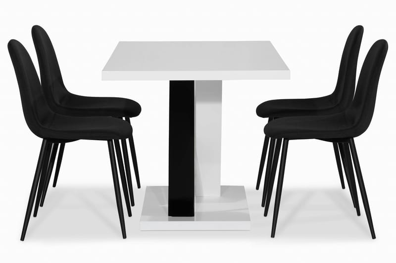 Cesi Spisebordssæt 140 cm med 4 Nibe Stole - Hvid/Sort - Møbler - Borde - Spisebordssæt