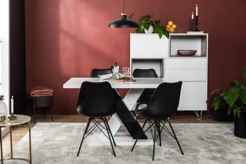 Cesi Spisebordssæt 140 cm med 4 Shell Stole - Hvid/Sort/Sort PU - Møbler - Borde - Spisebordssæt