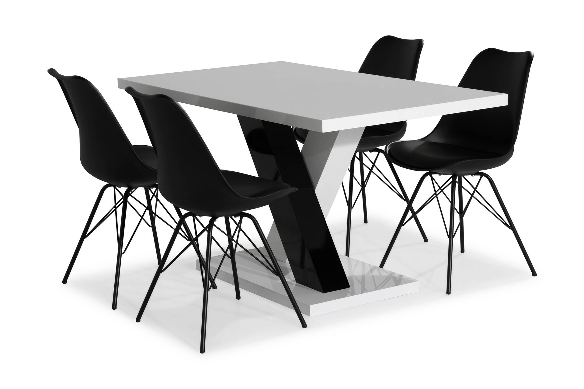 Cesi Spisebordssæt 140 cm med 4 Shell Stole - Hvid/Sort/Sort PU - Møbler - Borde - Spisebordssæt