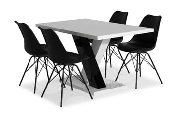 Cesi Spisebordssæt 140 cm med 4 Shell Stole - Hvid/Sort/Sort PU - Møbler - Borde - Spisebordssæt