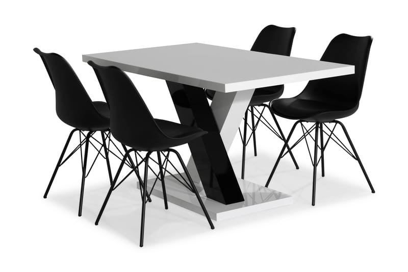 Cesi Spisebordssæt 140 cm med 4 Shell Stole - Hvid/Sort/Sort PU - Møbler - Borde - Spisebordssæt