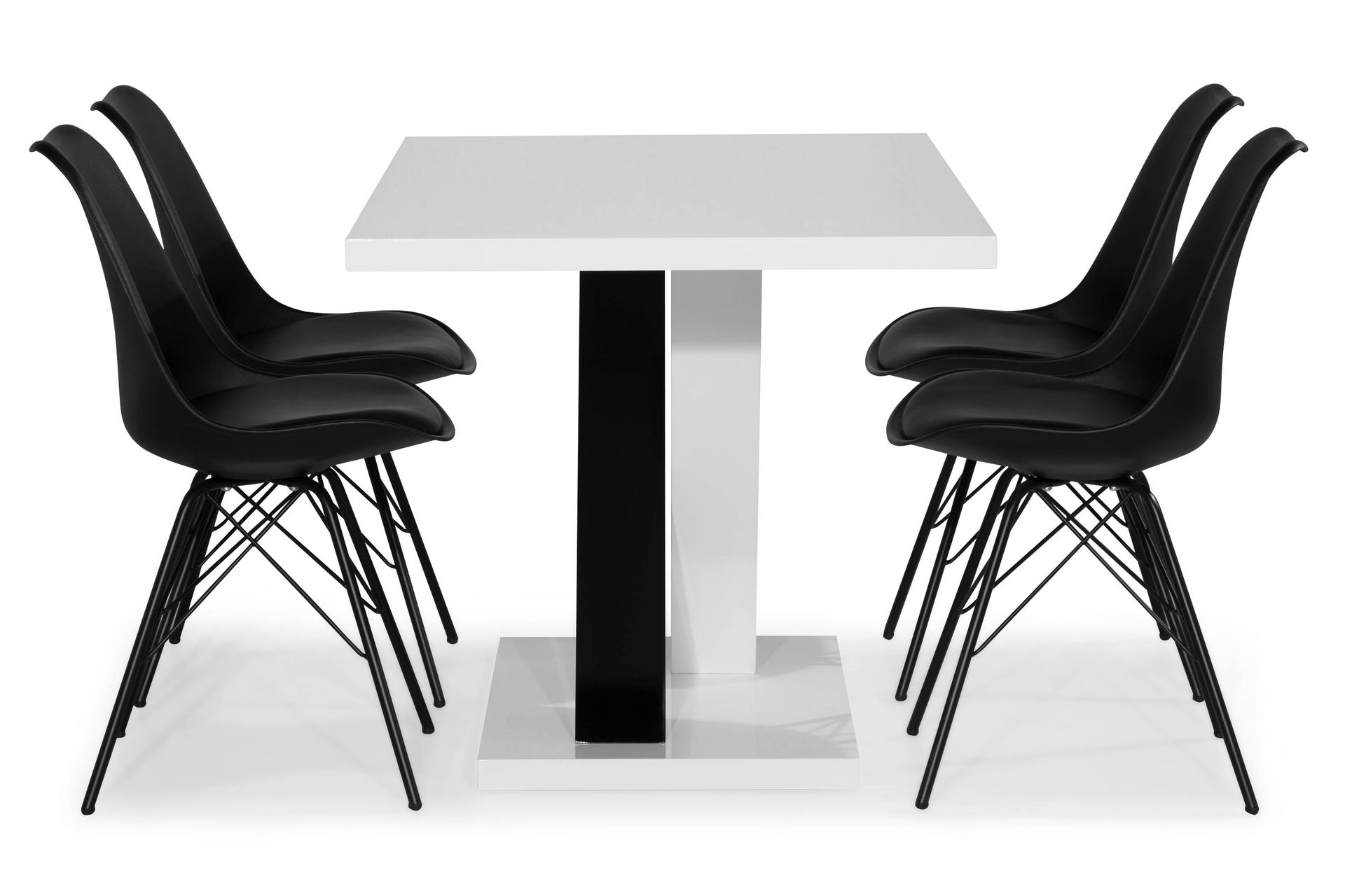 Cesi Spisebordssæt 140 cm med 4 Shell Stole - Hvid/Sort/Sort PU - Møbler - Borde - Spisebordssæt