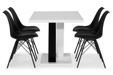 Cesi Spisebordssæt 140 cm med 4 Shell Stole - Hvid/Sort/Sort PU - Møbler - Borde - Spisebordssæt