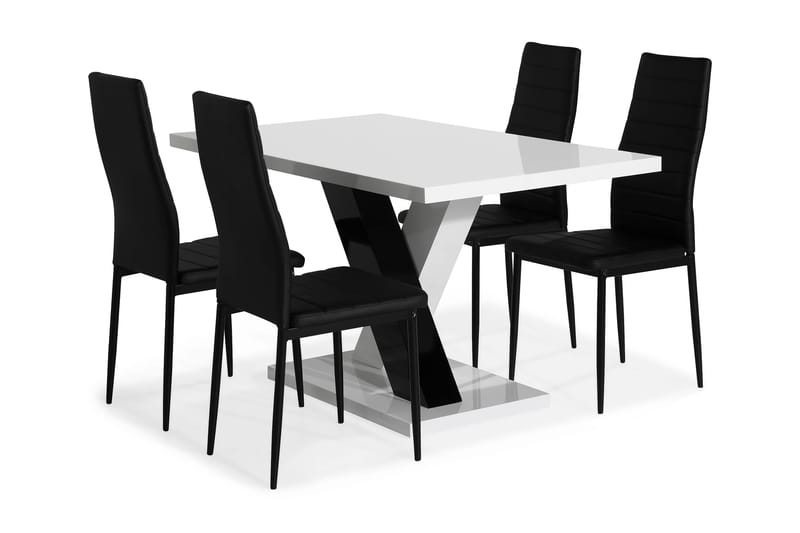 Cesi Spisebordssæt 140 cm med 4 Ted Stole - Hvid/Sort - Spisebordssæt