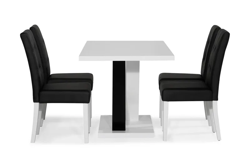 Cesi Spisebordssæt 140 cm med 4 Viktor Stole - Hvid/Sort/Sort PU - Møbler - Borde - Spisebordssæt