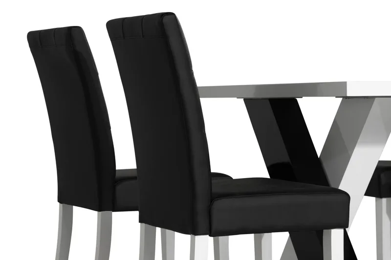 Cesi Spisebordssæt 140 cm med 4 Viktor Stole - Hvid/Sort/Sort PU - Møbler - Borde - Spisebordssæt
