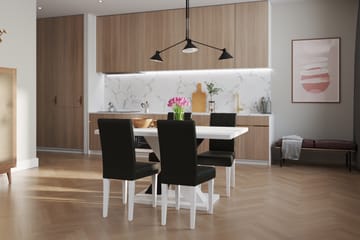 Cesi Spisebordssæt 140 cm med 4 Viktor Stole - Hvid/Sort/Sort PU - Møbler - Borde - Spisebordssæt