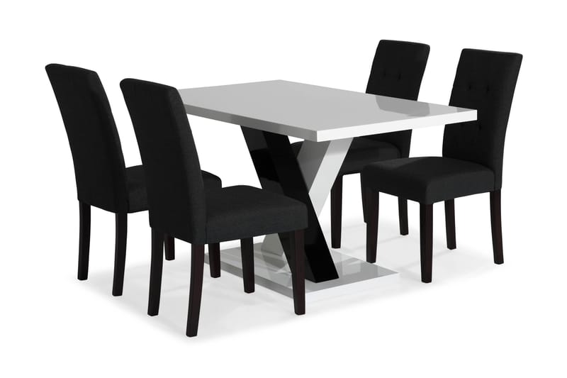 Cesi Spisebordssæt 140 cm med 4 Viktor Stole - Hvid/Sort/Sort PU - Møbler - Borde - Spisebordssæt