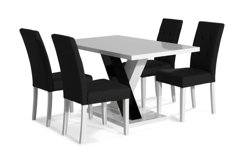 Cesi Spisebordssæt 140 cm med 4 Viktor Stole - Hvid/Sort/Sort PU - Møbler - Borde - Spisebordssæt