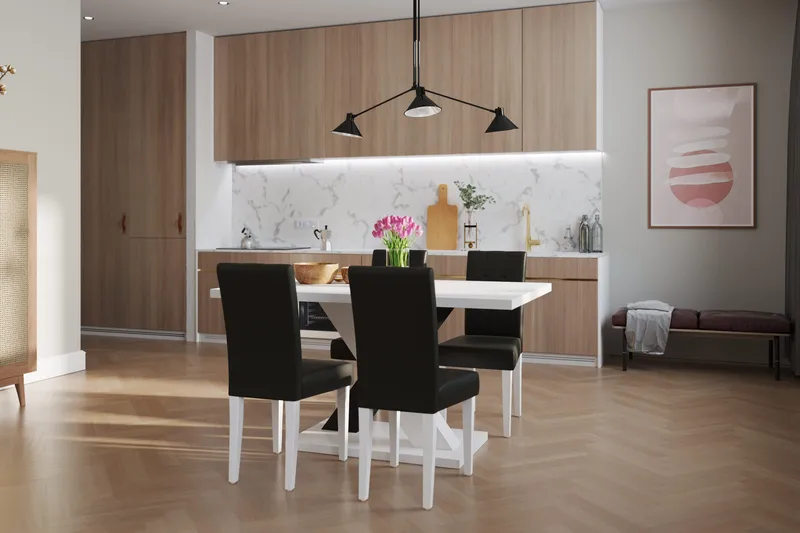 Cesi Spisebordssæt 140 cm med 4 Viktor Stole - Hvid/Sort/Sort PU - Møbler - Borde - Spisebordssæt