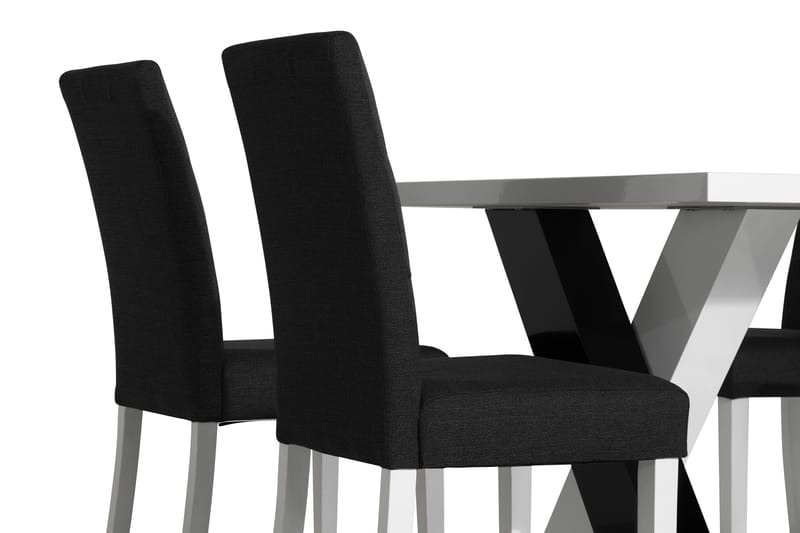 Cesi Spisebordssæt 140 cm med 4 Viktor Stole - Hvid/Sort/Sort PU - Møbler - Borde - Spisebordssæt