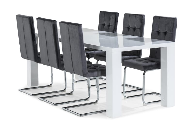 Cibus Spisebord Med 6 stk Jessed Spisebordsstol - Grå/Krom - Spisebordssæt