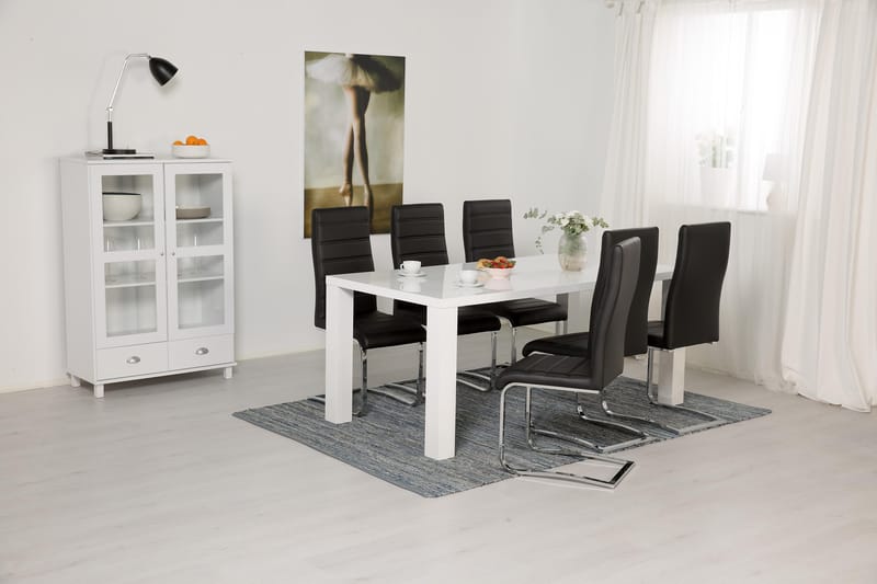 Cibus Spisebordsæt med 6 Stole - Hvid/Sort - Spisebordssæt