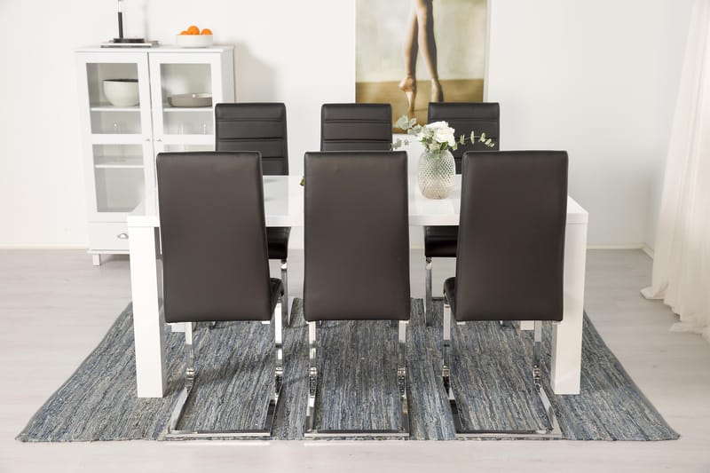 Cibus Spisebordsæt med 6 Stole - Hvid/Sort - Møbler - Borde - Spisebordssæt