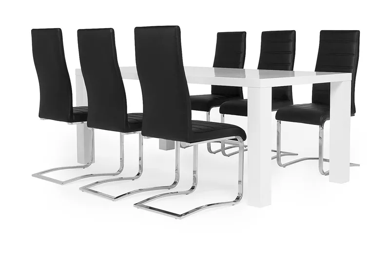 Cibus Spisebordsæt med 6 Stole, Hvid/Sort