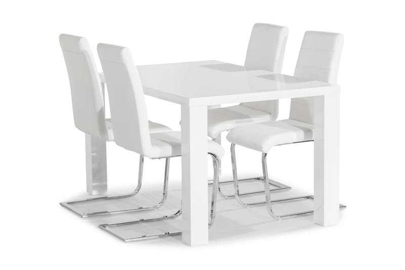 Cibus Spisebordssæt 140x90 med 4 Stole - Hvid/Krom - Møbler - Borde - Spisebordssæt