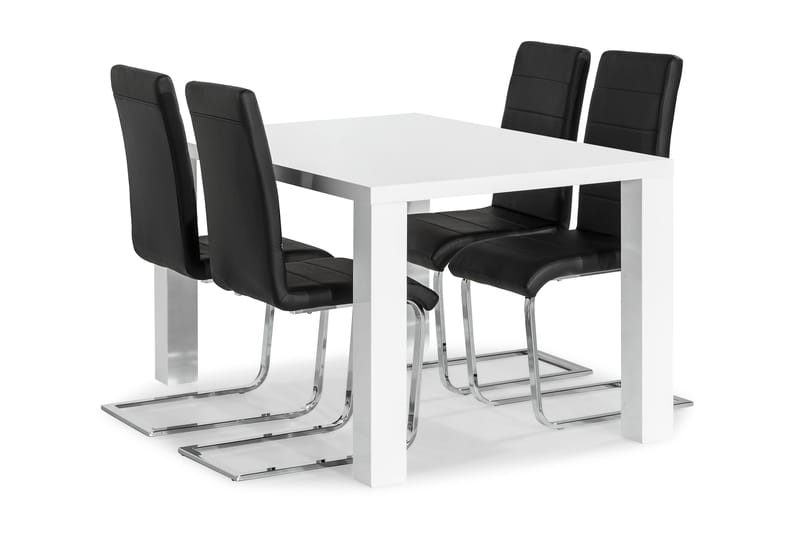 Cibus Spisebordssæt 140x90 med 4 Stole - Hvid/Sort/Krom - Møbler - Borde - Spisebordssæt