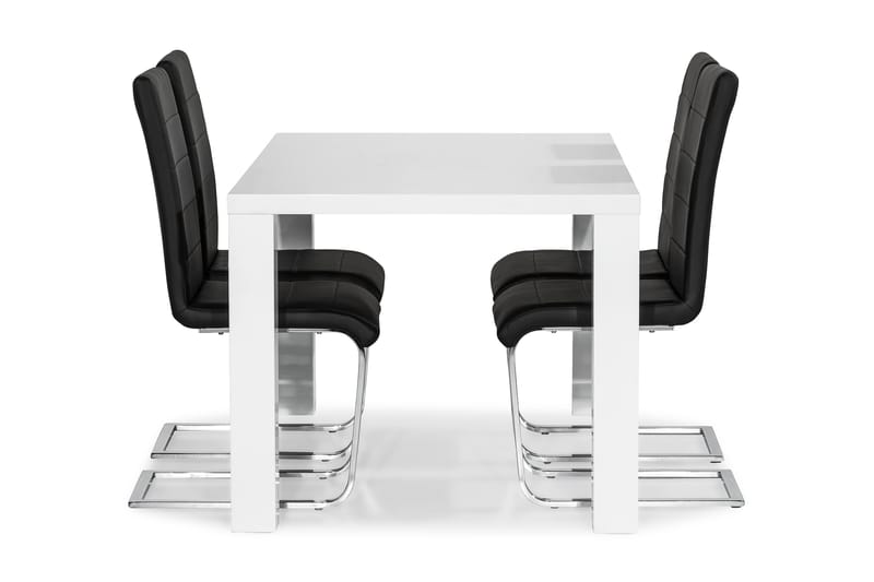 Cibus Spisebordssæt 140x90 med 4 Stole - Hvid/Sort/Krom - Møbler - Borde - Spisebordssæt
