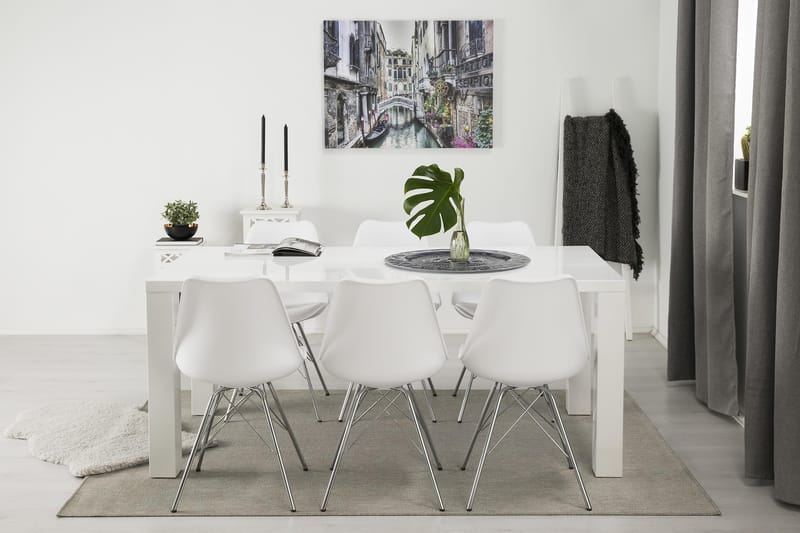 Cibus Spisebordssæt Hvid 180x90cm - 6 Shell Stole Hvid/Forkromet - Møbler - Borde - Spisebordssæt