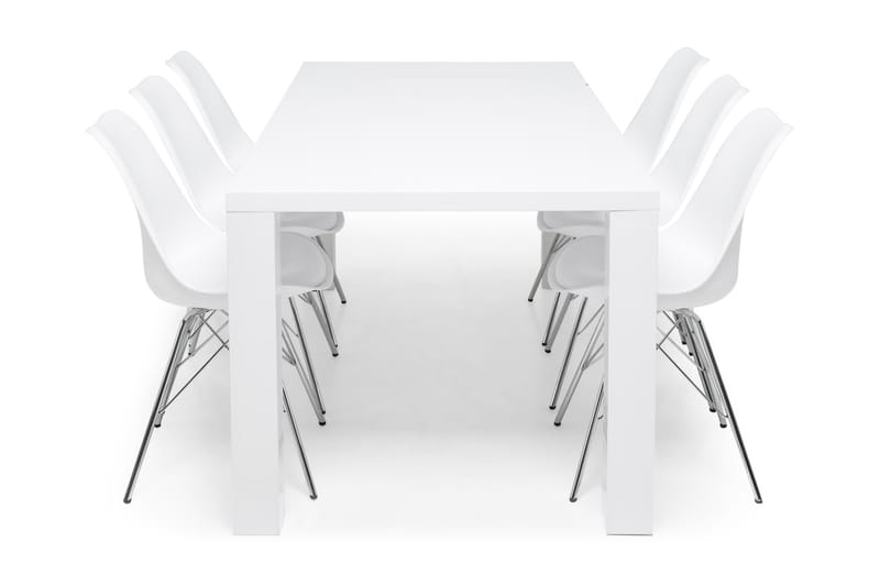Cibus Spisebordssæt Hvid 180x90cm - 6 Shell Stole Hvid/Forkromet - Spisebordssæt