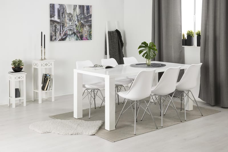 Cibus Spisebordssæt Hvid 180x90cm - 6 Shell Stole Hvid/Forkromet - Møbler - Borde - Spisebordssæt