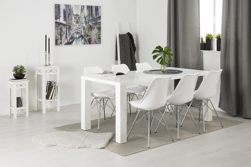 Cibus Spisebordssæt Hvid 180x90cm - 6 Shell Stole Hvid/Forkromet - Spisebordssæt