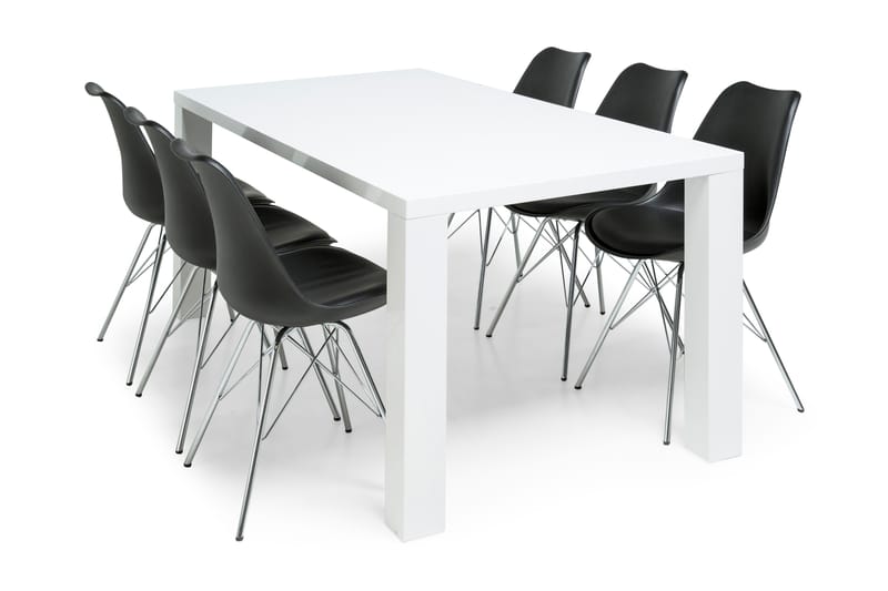 Cibus Spisebordssæt Hvid 180x90cm - 6 Shell Stole Sort/Forkromet - Møbler - Borde - Spisebordssæt