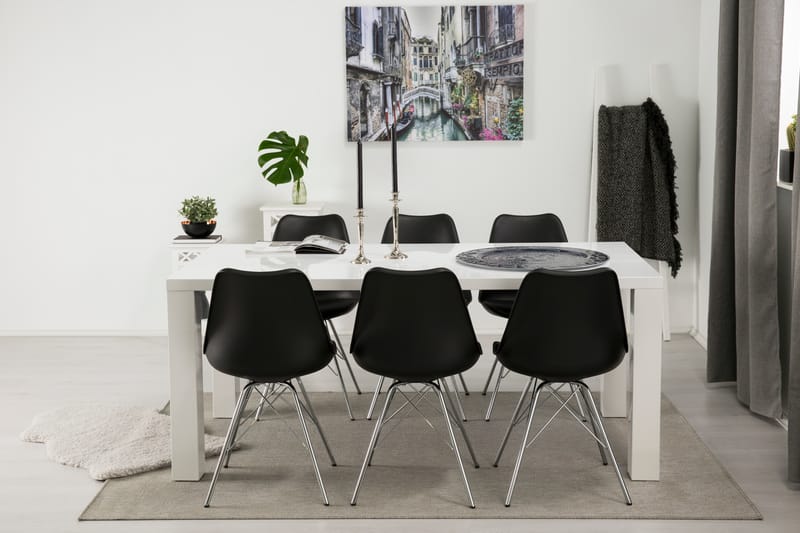 Cibus Spisebordssæt Hvid 180x90cm - 6 Shell Stole Sort/Forkromet - Møbler - Borde - Spisebordssæt