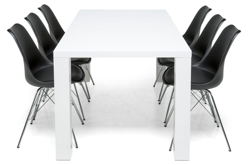 Cibus Spisebordssæt Hvid 180x90cm - 6 Shell Stole Sort/Forkromet - Møbler - Borde - Spisebordssæt