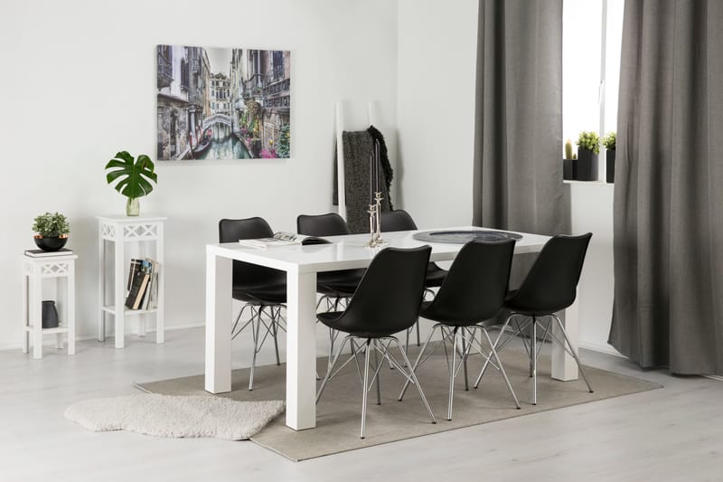 Cibus Spisebordssæt Hvid 180x90cm - 6 Shell Stole Sort/Forkromet - Møbler - Borde - Spisebordssæt