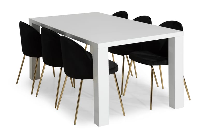 Cibus Spisebordssæt med 6 Felipe Stol Velour - Hvid/Sort/Messingben - Spisebordssæt