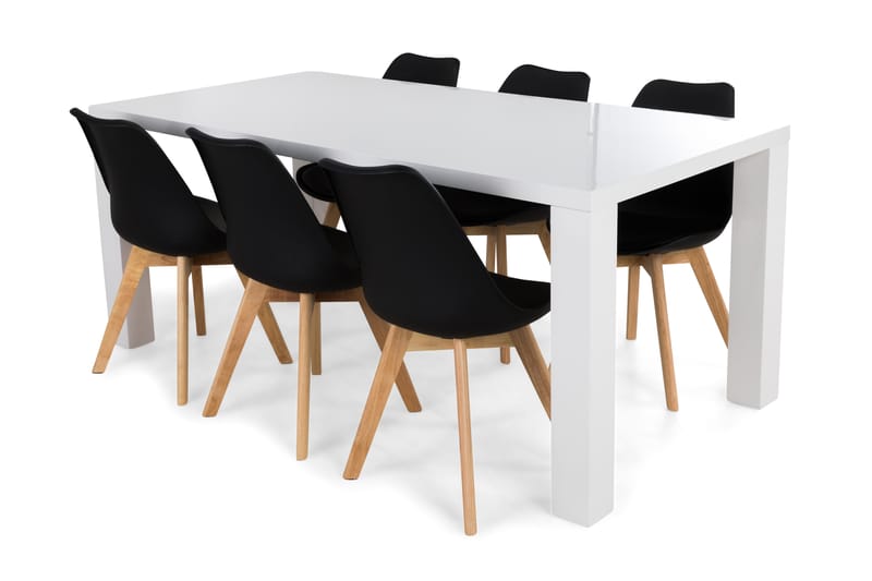 Cibus Spisebordssæt med 6 stk Stil Stol - Hvid/Sort - Spisebordssæt