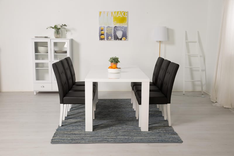 Cibus Spisebordssæt med 6 Viktor Stole - Hvid/Svart PU - Møbler - Borde - Spisebordssæt