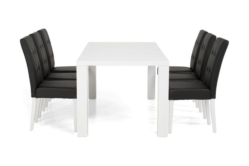 Cibus Spisebordssæt med 6 Viktor Stole - Hvid/Svart PU - Spisebordssæt