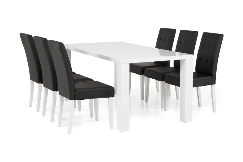 Cibus Spisebordssæt med 6 Viktor Stole, Hvid/Svart PU