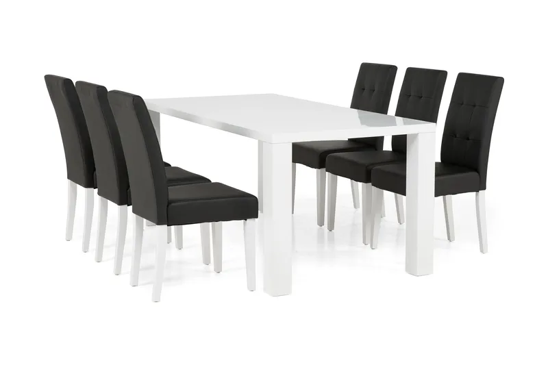 Cibus Spisebordssæt med 6 Viktor Stole, Hvid/Svart PU