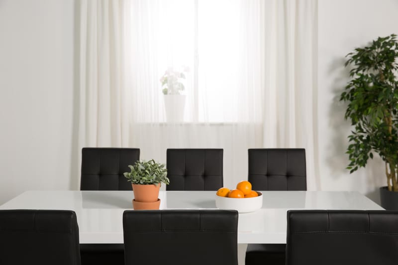 Cibus Spisebordssæt med 6 Viktor Stole - Hvid/Svart PU - Møbler - Borde - Spisebordssæt