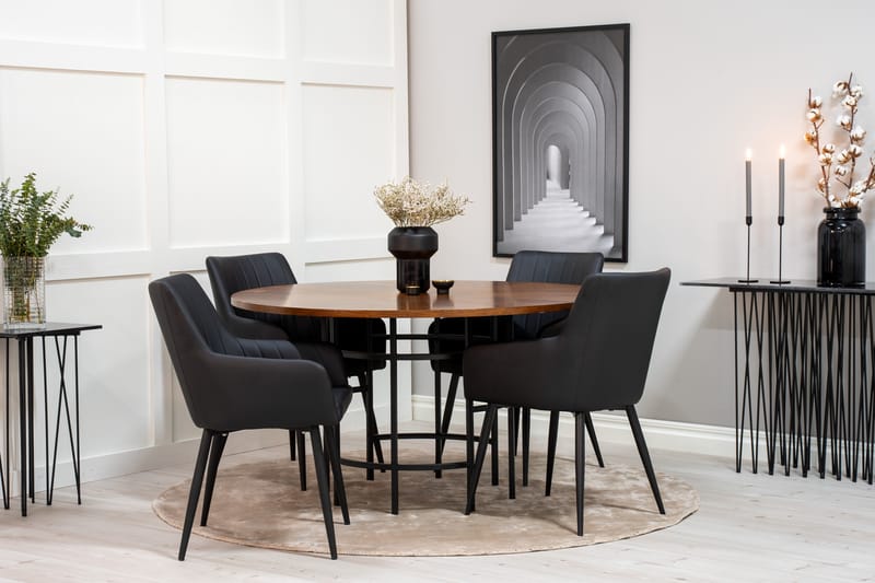Copenhagen Spisebordssæt med 4 Casper Stole Kunstlæder sort - Furniture Fashion - Spisebordssæt