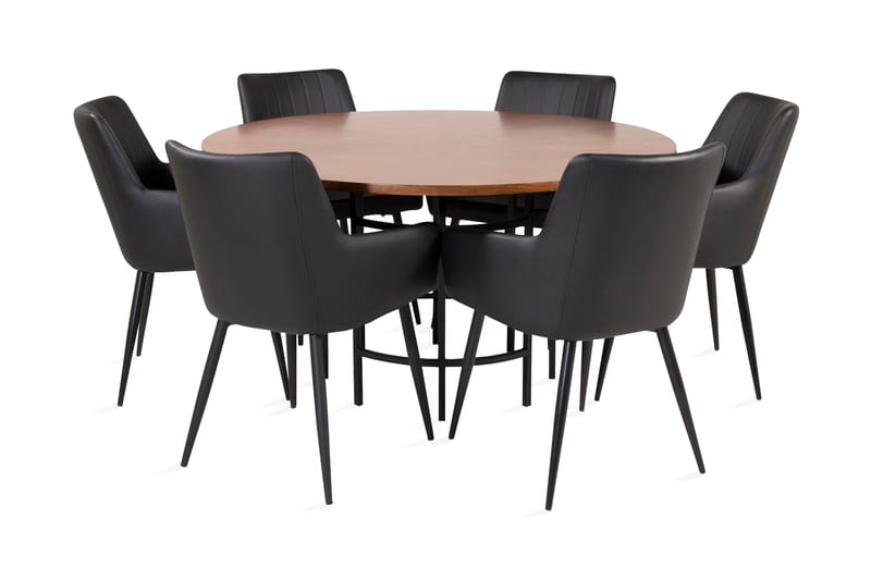 Copenhagen Spisebordssæt med 6 Casper Stole Kunstlæder sort - Furniture Fashion - Spisebordssæt