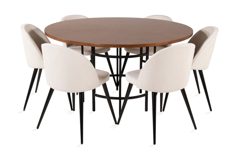 Copenhagen Spisebordssæt med 6 Valera Stole Fløjl Sort - Furniture Fashion - Spisebordssæt