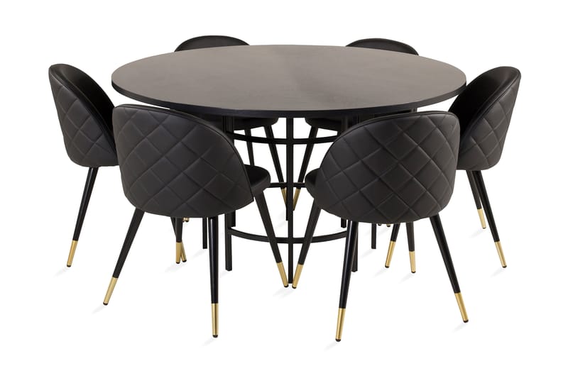 Copenhagen Spisebordssæt med 6 Valera Stole Messing / Sort - Furniture Fashion - Spisebordssæt