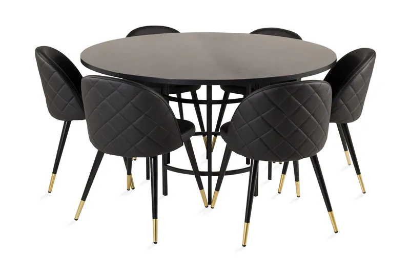 Copenhagen Spisebordssæt med 6 Valera Stole Messing / Sort, Furniture Fashion