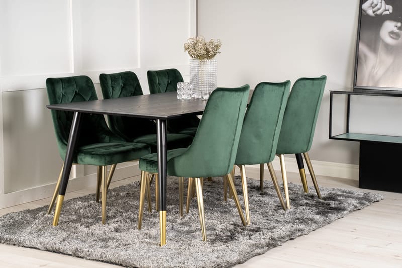 Daicy Matgrupp 180 cm + 6 st Valerie Matstolar Venture Home Brass, Black - Møbler - Borde - Spisebordssæt