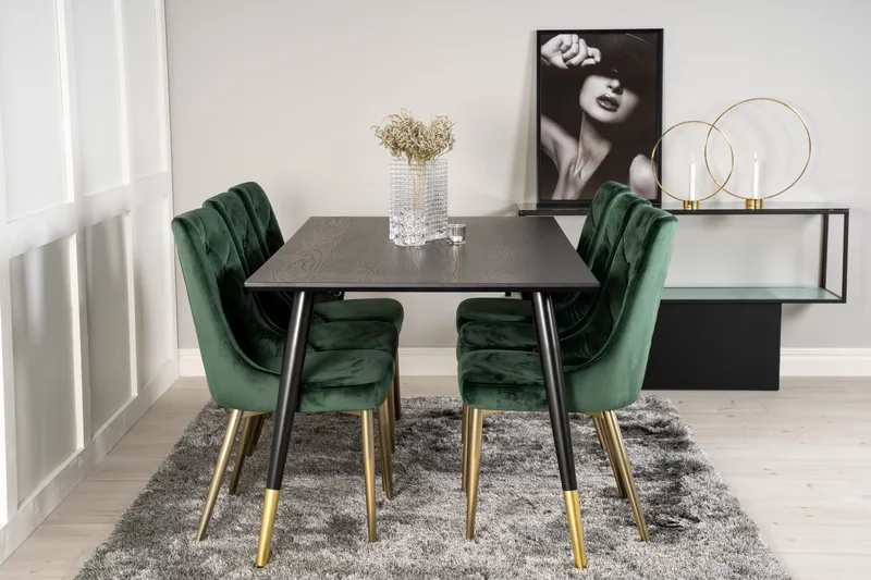 Daicy Matgrupp 180 cm + 6 st Valerie Matstolar Venture Home Brass, Black, undefined