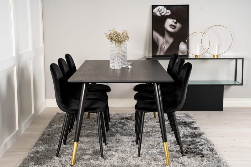Daicy Matgrupp 180 cm + 6 st Pontus Matstolar Venture Home Brass, Black - Møbler - Borde - Spisebordssæt