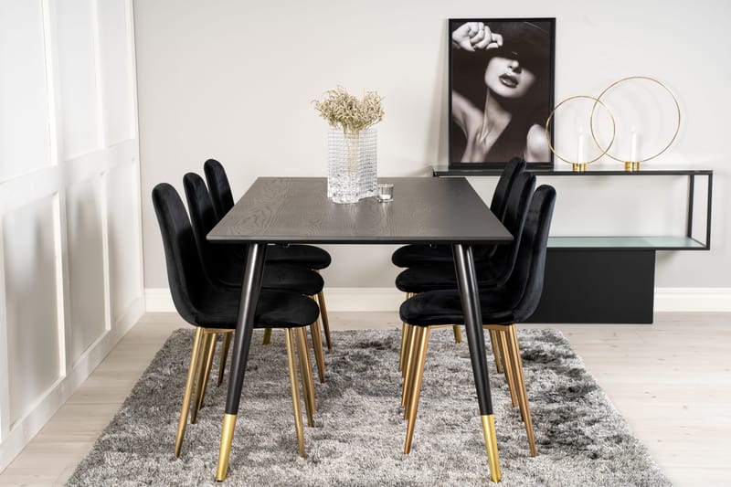 Daicy Matgrupp 180 cm + 6 st Pontus Matstolar Venture Home Brass, Black - Møbler - Borde - Spisebordssæt