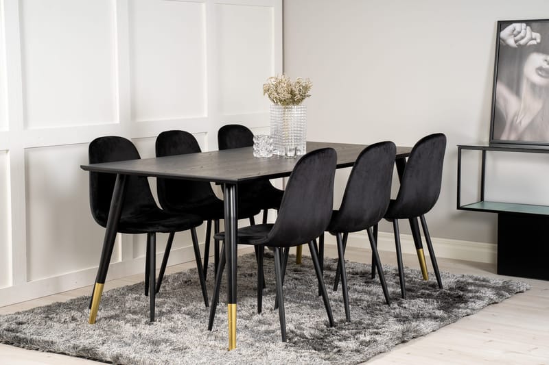 Daicy Matgrupp 180 cm + 6 st Pontus Matstolar Venture Home Brass, Black - Møbler - Borde - Spisebordssæt