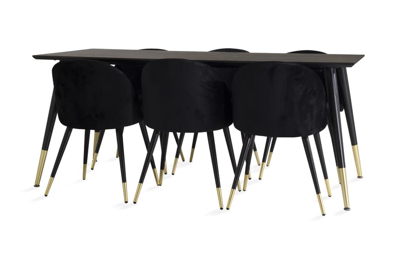 Daicy Spisebord med Valeri Stol Messing / sort 6 stk - Spisebordssæt